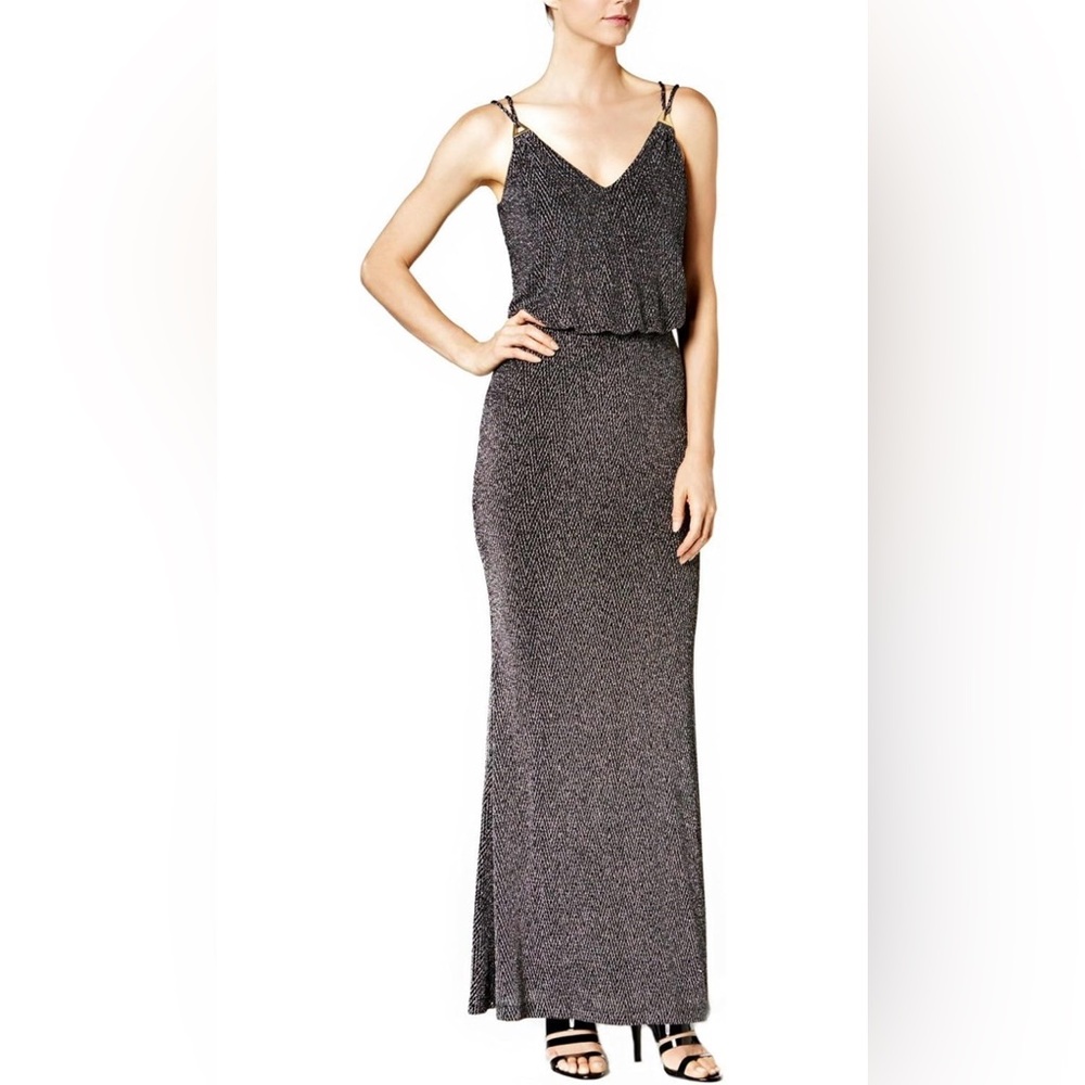 Calvin Klein Blouson Shimmer V-Neck Maxi Dress